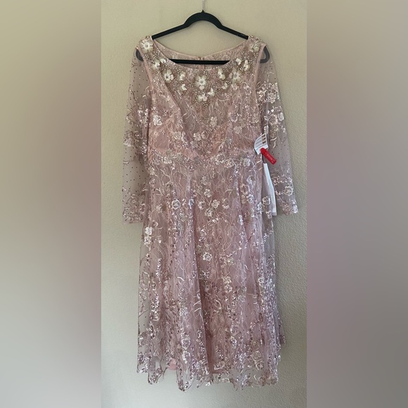 Mac Duggal Size 10 Blush Pink Beaded Floral Lace Midi Dress NWT Formal Cocktail - Picture 2 of 15